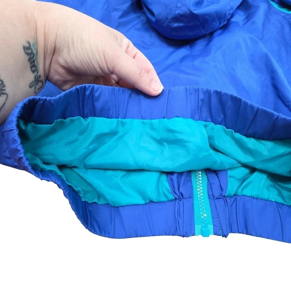 Y2K The Childrens Place Kids Blue Teal Colorblock Hooded Windbreaker Jacket 2007